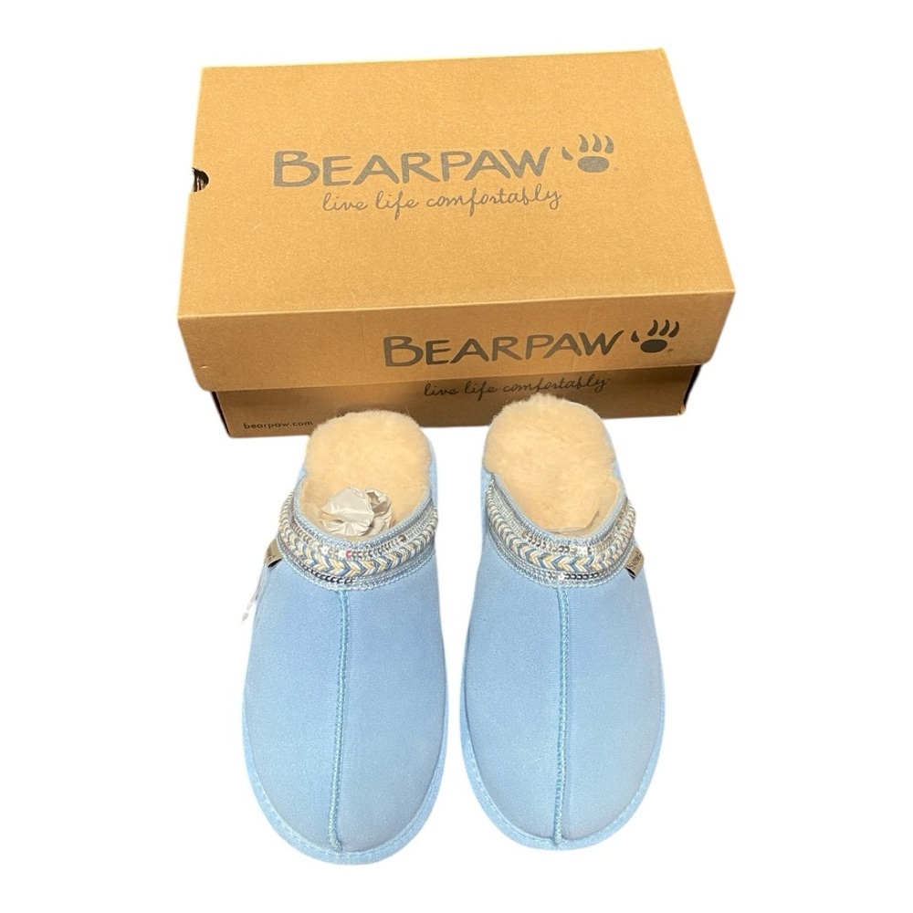 BEARPAW Tanya Suede Embellished Slipper Mule Color: Blue Bliss Size 9W - Picture 3 of 5
